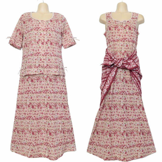 【美品】インゲボルグ★フェミニン！三点セット♪ワンピース＆カーディガン＆ショール♪花柄♪ペチコート付 ヴィンテージ！ピンク系 z6651ｓ