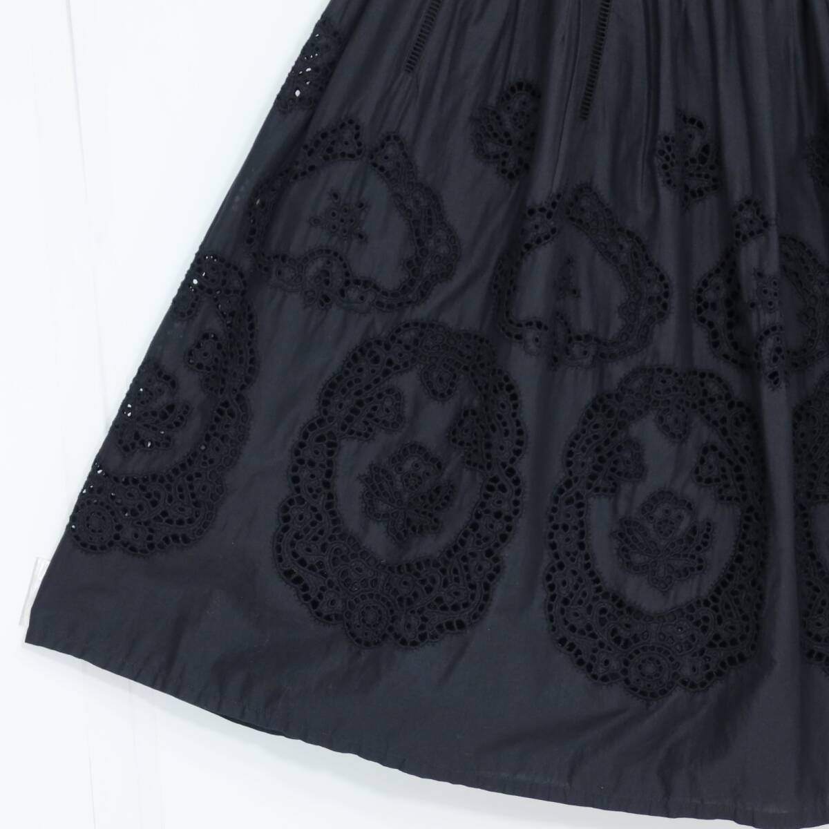 インゲボルグ★カットワーク刺繍デザイン♪はしごレース 抜け感 フレアスカート サイズ11号 黒系 z20334
