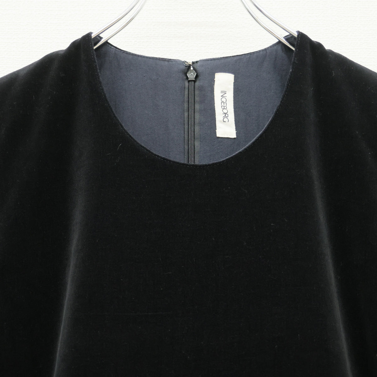 【レア！】インゲボルグ★ベロアの裾バルーン切替ワンピース ロングドレス 黒系 綿100 パーティに♪厚手 z23283