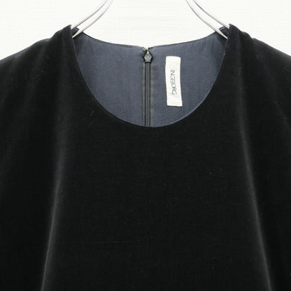 【レア！】インゲボルグ★ベロアの裾バルーン切替ワンピース ロングドレス 黒系 綿100 パーティに♪厚手 z23283