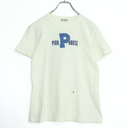 ピンクハウス★デニム地のPロゴワッペンが可愛い♪ 半袖カットソー・Tシャツ サイズL アイボリー系 z2204