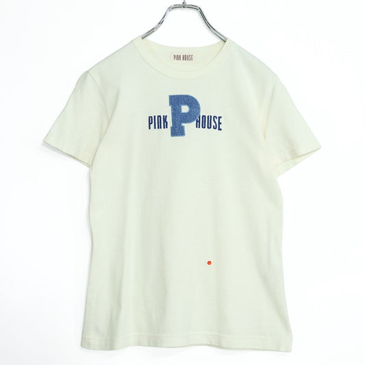 ピンクハウス★デニム地のPロゴワッペンが可愛い♪ 半袖カットソー・Tシャツ サイズL アイボリー系 z2204