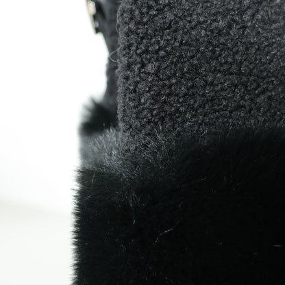 【美品】インゲボルグ★フェイクファー×ボア切替 2WAYショルダーバッグ ハンドバッグ 黒系 ba261