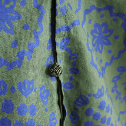 【美品】ソウソウ SOUSOU★麻 はつき カーディガン はおりもの グリーン系 総柄 z22475