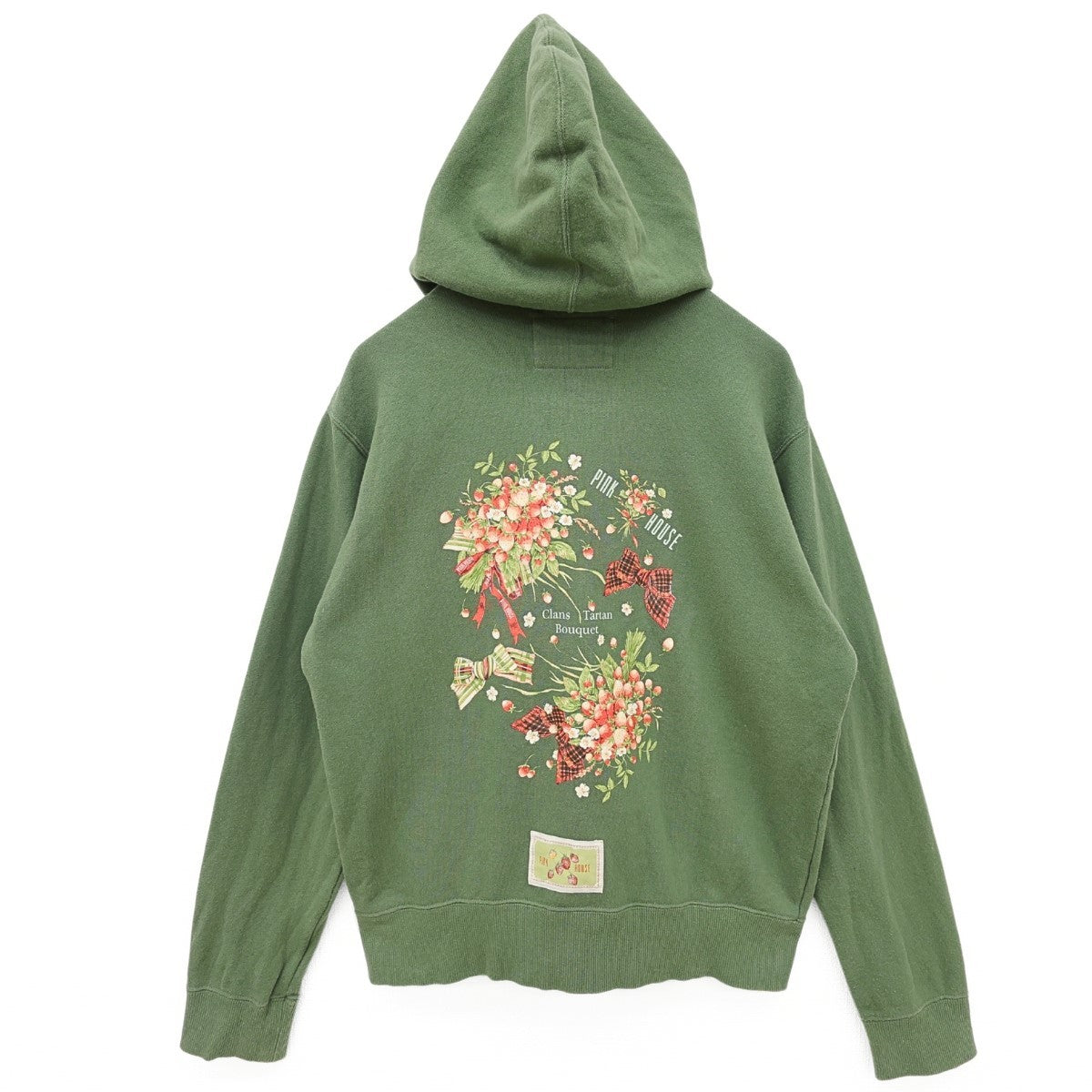 ピンクハウス★クランタータンブーケpt&刺しゅう♪ジップアップパーカー スウェット 大きいサイズL グリーン系 無地 z23189