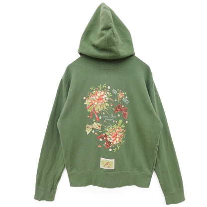 ピンクハウス★クランタータンブーケpt&刺しゅう♪ジップアップパーカー スウェット 大きいサイズL グリーン系 無地 z23189