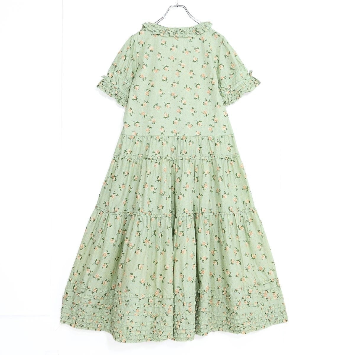 【極美品・紙タグ有】ピンクハウス★ブロッサムローズpt♪可愛いロング丈ワンピース たくし上げ ハッカ系 前開き 身幅お直し 残布有 z21377