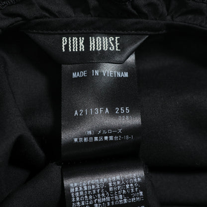 【美品】ピンクハウス★ふんわりフォルム♪華やかローンワンピース 黒系 裾段々&サテンリボン♪無地 z22172