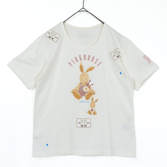 ベビーピンクハウス★ぬいぐるみうさぎ♪半袖Tシャツ ワッペン ロゴpt サイズM(110cm) 白系 z21896