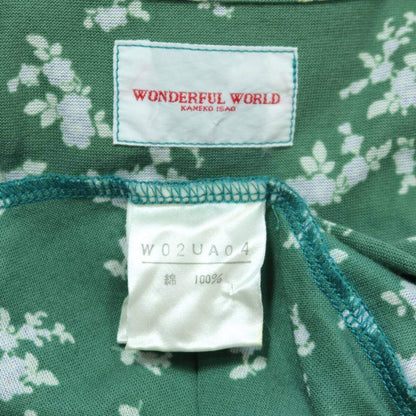 ワンダフルワールド カネコイサオ★クラシカル小花pt♪ノースリーブ ベストカットソー  前開き ピコレース&リボン♪グリーン系*z20214