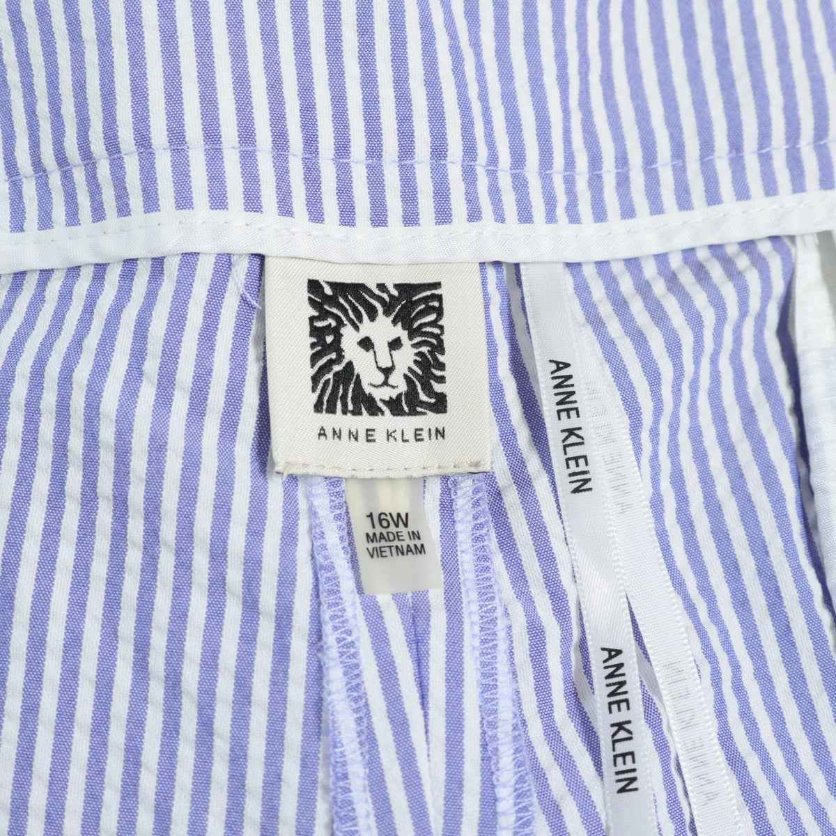 ANNE KLEIN アンクライン★ストライプ 柄 クロップド カプリ カジュアルパンツ 大きいサイズ16W(3XL相当) 青系 z22936