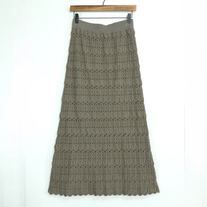 IENA イエナ★透かし編みが素敵♪フレアロングスカート サイズ38 オリーブ系 ウエストゴム z22759