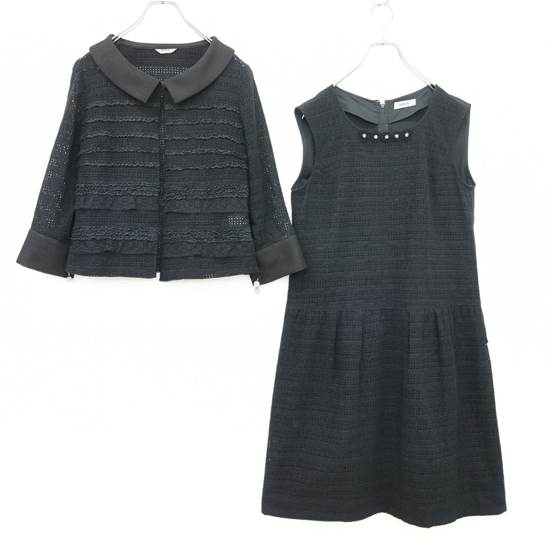 インゲボルグ★二点セット！カットワークレースのボレロ&ワンピース サイズ11 黒系 お花モチーフ&フリル♪z23366