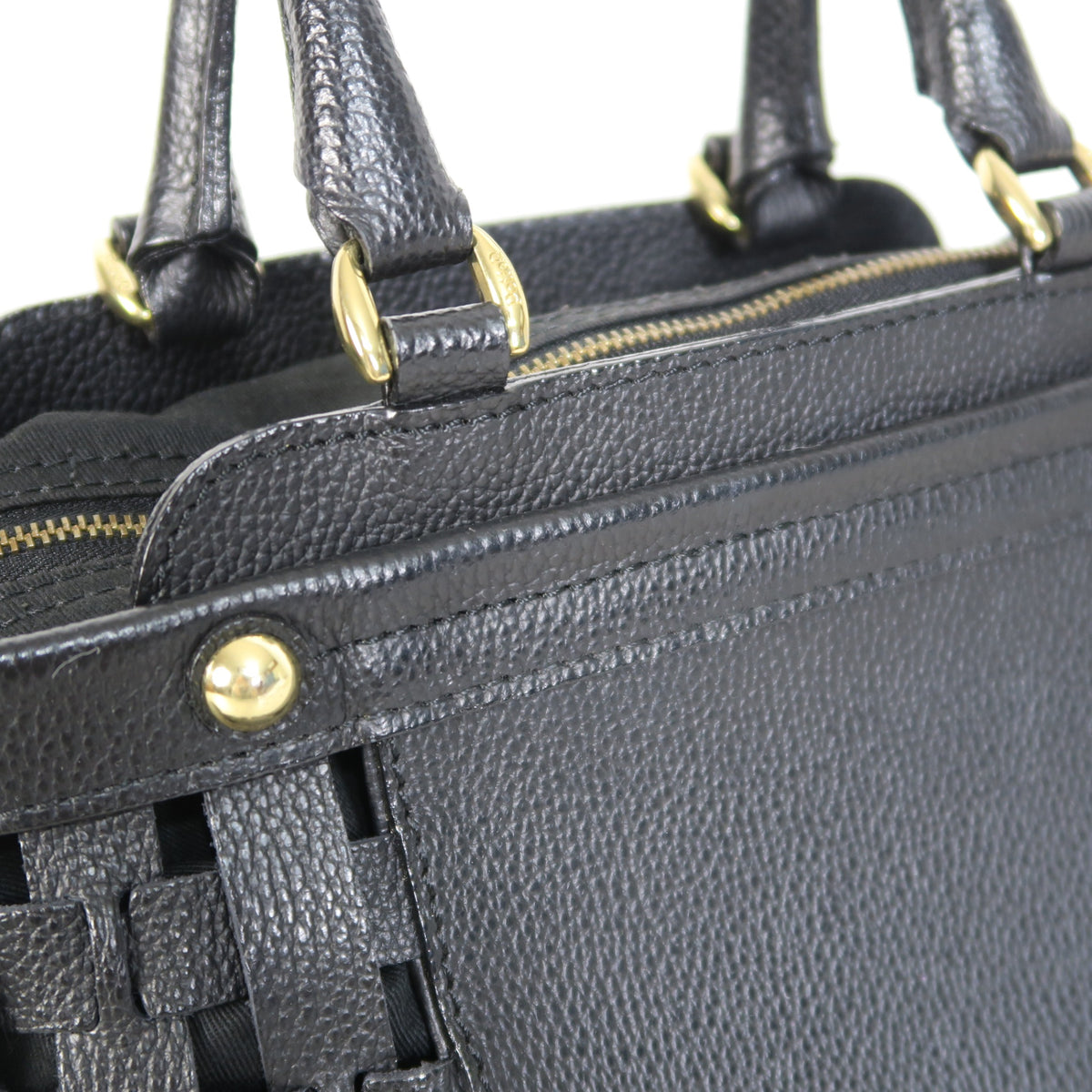 【美品】PotioR ポティオール★可愛い！サイドメッシュ ハンドバッグ 牛皮 レザー 黒系＊ba339