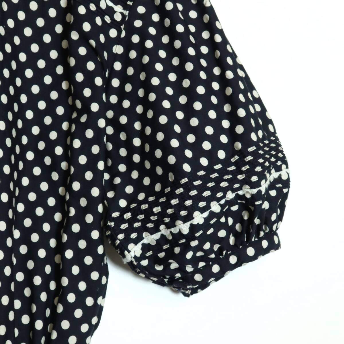 【美品】ピンクハウス★ドット柄パフスリーブワンピース  ネイビー系 レトロ可愛い♪清楚な白襟&リボン♪z15620