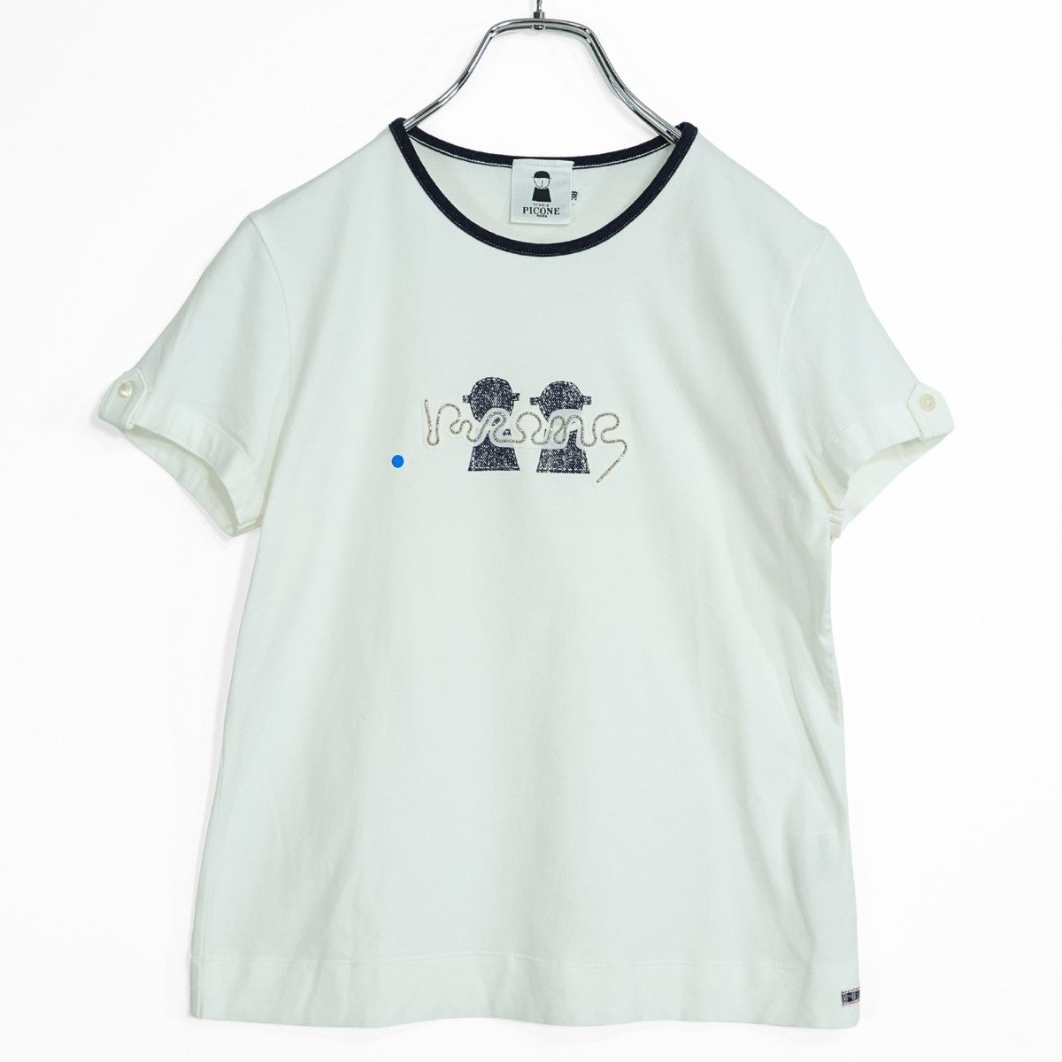 PICONE ピッコーネ★きらめくビーズ♪半袖カットソー Tシャツ　サイズ38 白系 無地 z22749