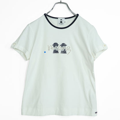 PICONE ピッコーネ★きらめくビーズ♪半袖カットソー Tシャツ　サイズ38 白系 無地 z22749