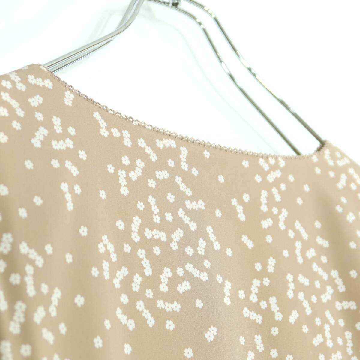 【美品】インゲボルグ★刺繍付チュールレース♪小花ptワンピース ベージュ系 繊細なレースリボン♪薄手 z20079