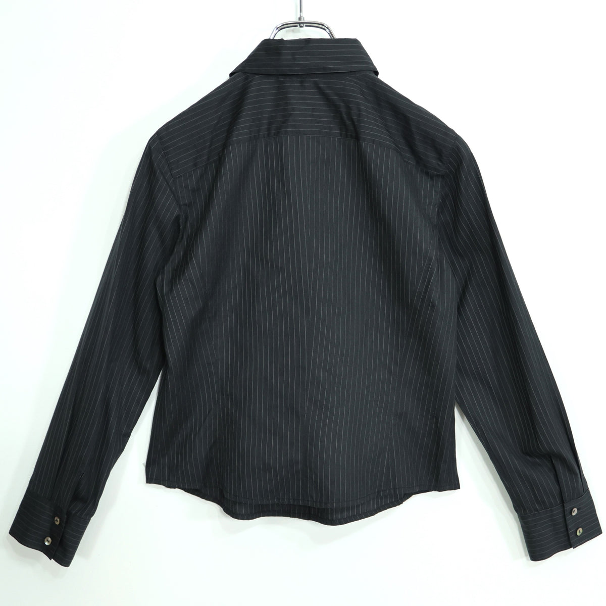 【美品！】ville d'azur ビルダジュール★ひらひらブラウス ストライプ シルク混 シンプル 前開き 黒系 z22487