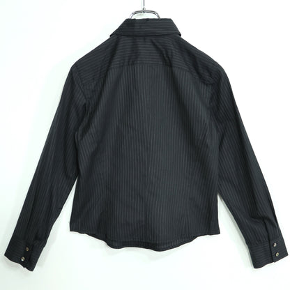 【美品！】ville d'azur ビルダジュール★ひらひらブラウス ストライプ シルク混 シンプル 前開き 黒系 z22487