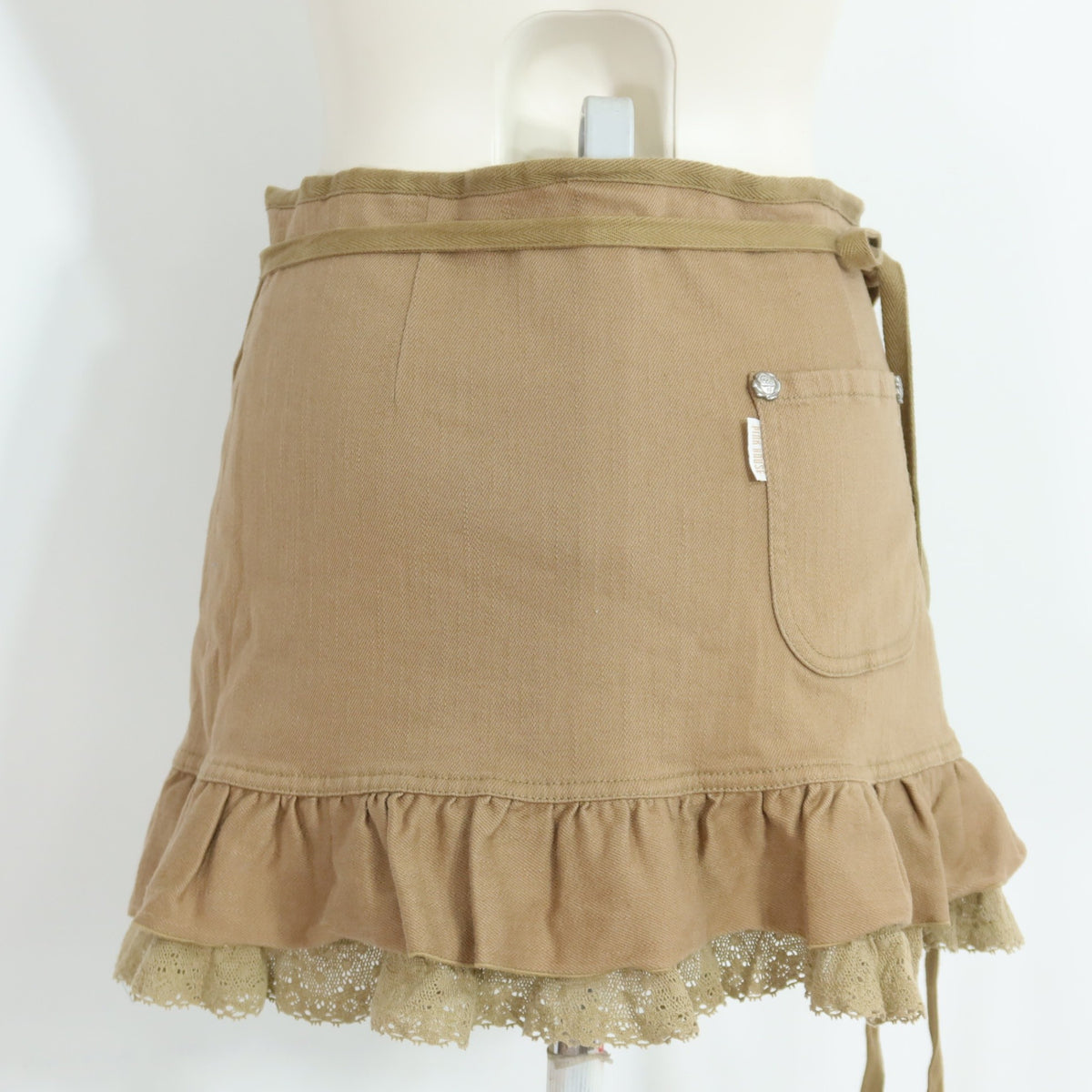 ピンクハウス★バラの刺繍×レースのフリルが素敵♪ラップ カントリー調 ミニスカート ブラウン系 z19926