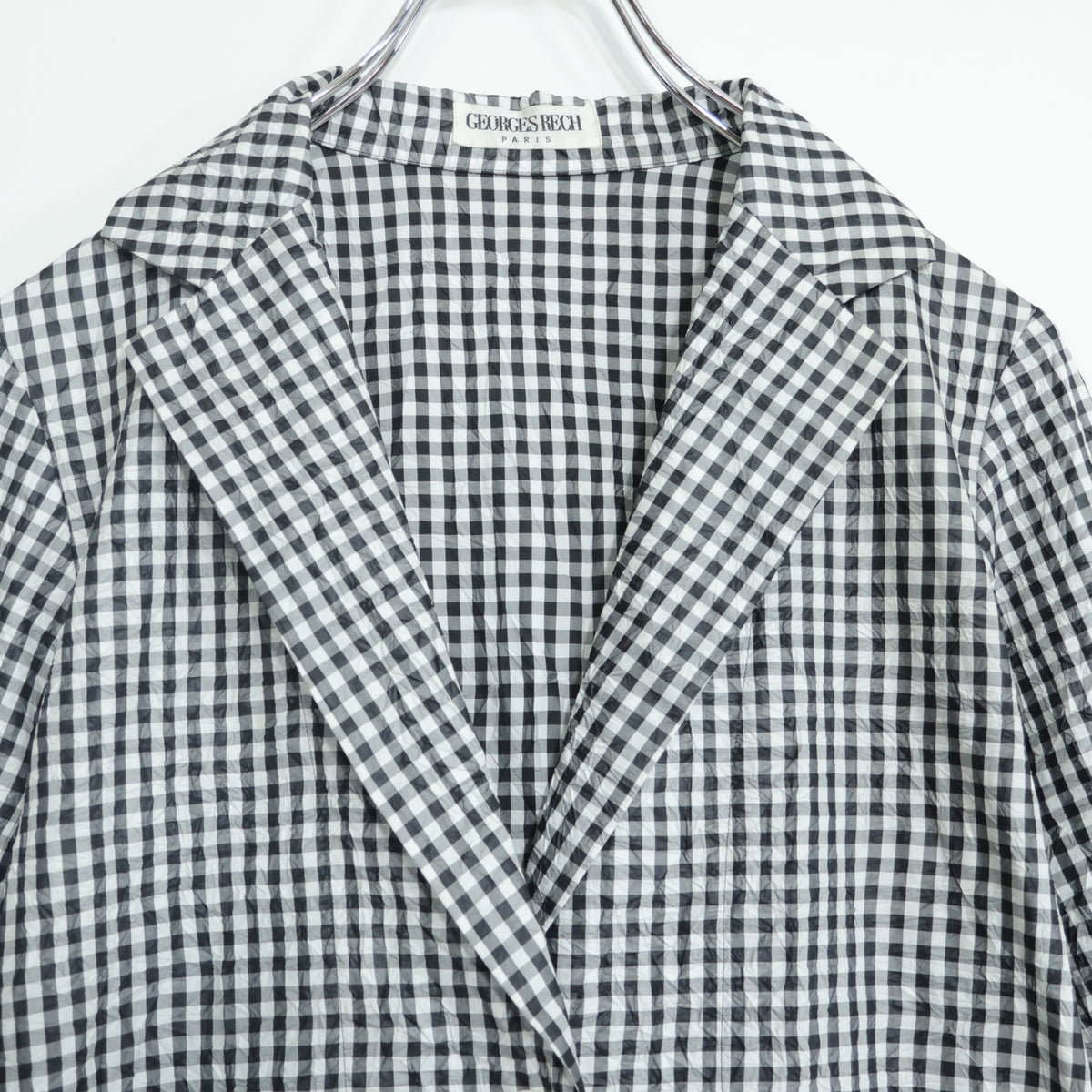 【新品タグ付】GEORGES RECH ジョルジュ レッシュ★涼しげ♪ジャケットコート スプリングコート サイズ38 黒白系 ギンガムチェック 薄手 z22343