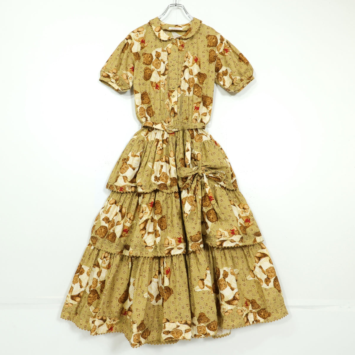 【美品】ワンダフルワールド カネコイサオ★たくし上げ&かぶせ段々♪親子くまptワンピース 茶系 z22564