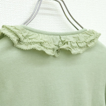 【美品】ピンクハウス★ローンフリル使い♪半袖ニットカーディガン ハッカ系 前開き リボンも♪薄手 z23156