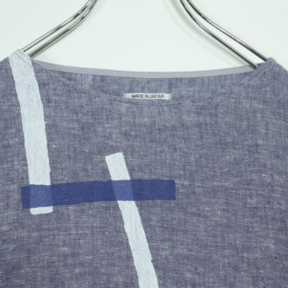 【美品】SOUSOU×le coq sportif BIKE★コラボワンピース♪鳶 半袖 麻混 ワンピース ブルー系 z22900