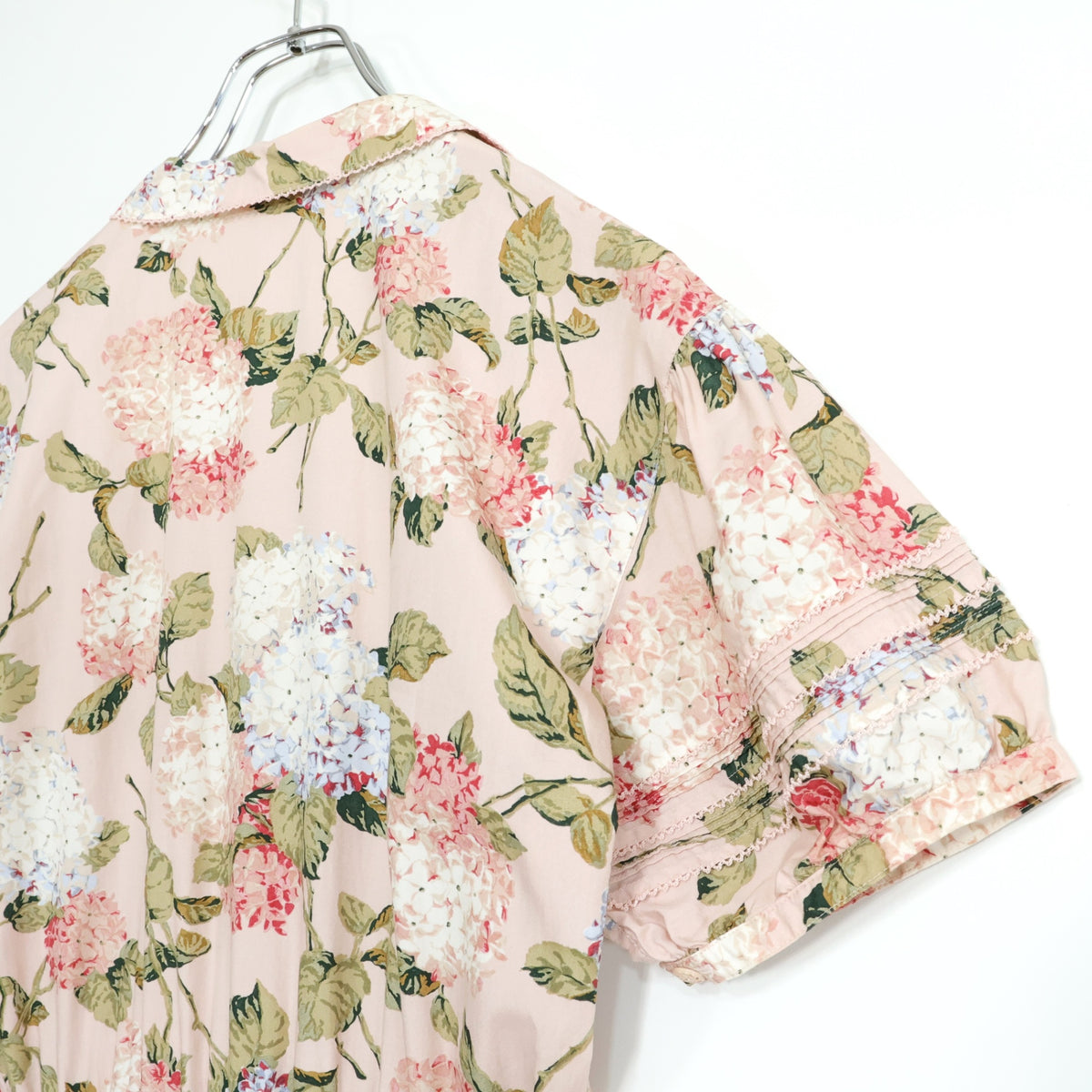 インゲボルグ★紫陽花pt♪半袖ワンピース ピンク系 前開き クラシカルデザイン♪薄手 z21979