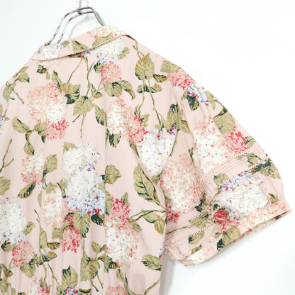 インゲボルグ★紫陽花pt♪半袖ワンピース ピンク系 前開き クラシカルデザイン♪薄手 z21979