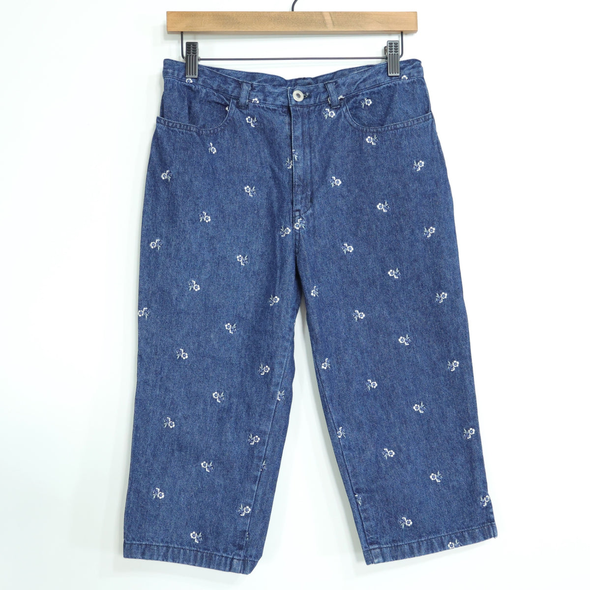 ピンクハウス★お花の刺しゅう♪デニムのハーフパンツ 大きいサイズL ネイビー系 綿100％  z22190