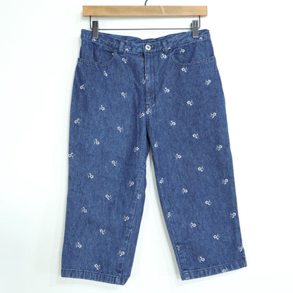 ピンクハウス★お花の刺しゅう♪デニムのハーフパンツ 大きいサイズL ネイビー系 綿100％  z22190