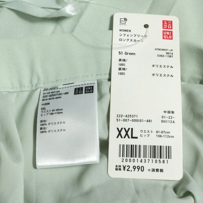 【新品タグ付】UNIQLO★シフォンプリーツロングスカート♪裏地付き 大きいサイズXXL ミントグリーン系 z22882
