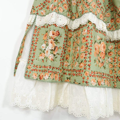 【新品タグ付】ピンクハウス★小薔薇が素敵♪ ティアード 前開き 刺繍レース 綿ローンスカート 緑系 z21323