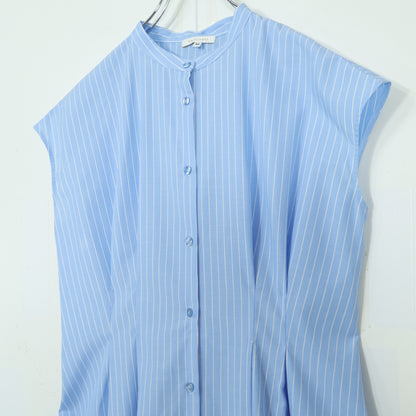【タグ付き美品！】エマジェイムス★タックとピンストライプが可愛い♪ ノースリーブワンピース サイズM 青系 z22262