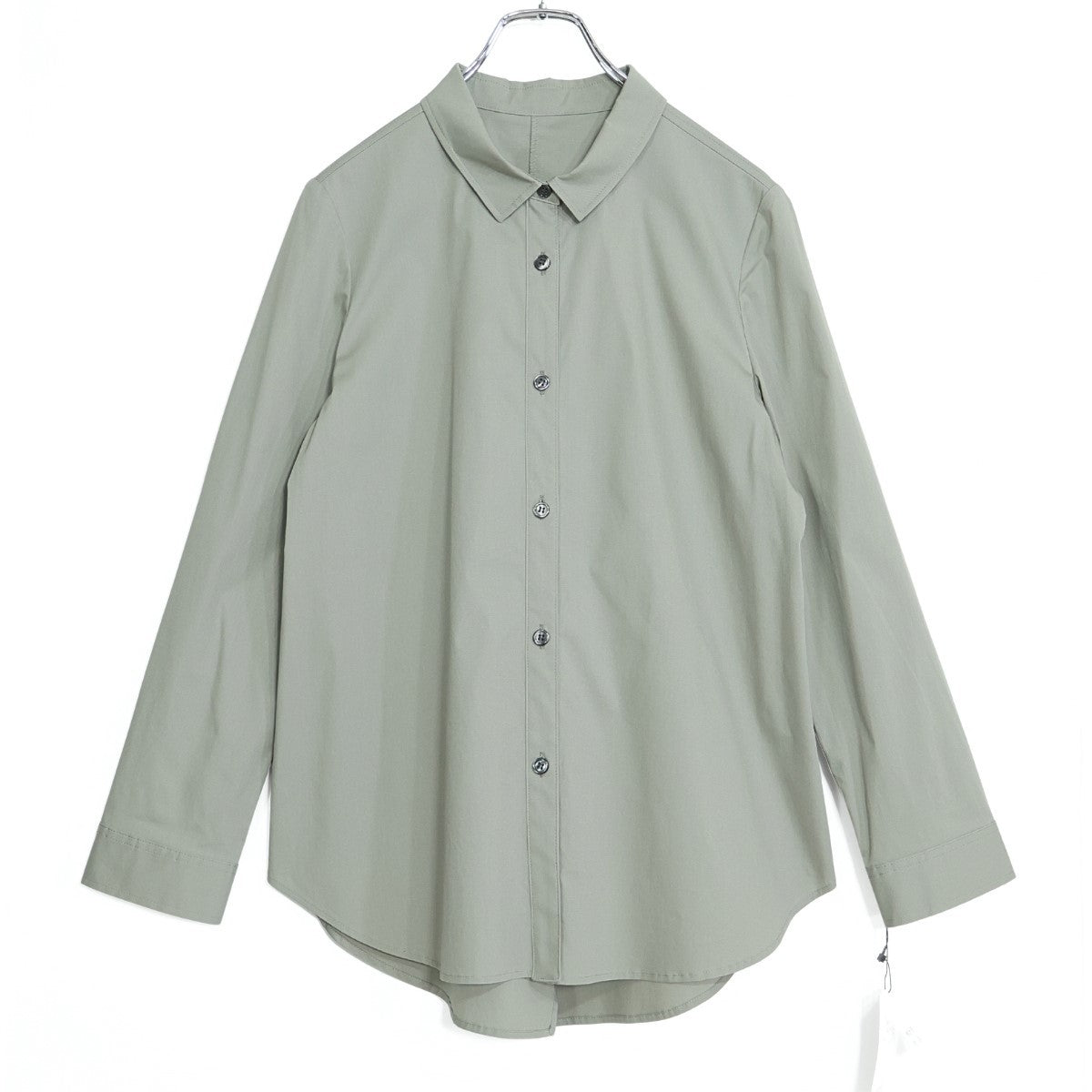 【新品タグ付!!】PLUSIVプラッシヴ★ブラウス 長袖 燕尾 前開き ゆったり 大きいサイズ42 グレー系 z22212