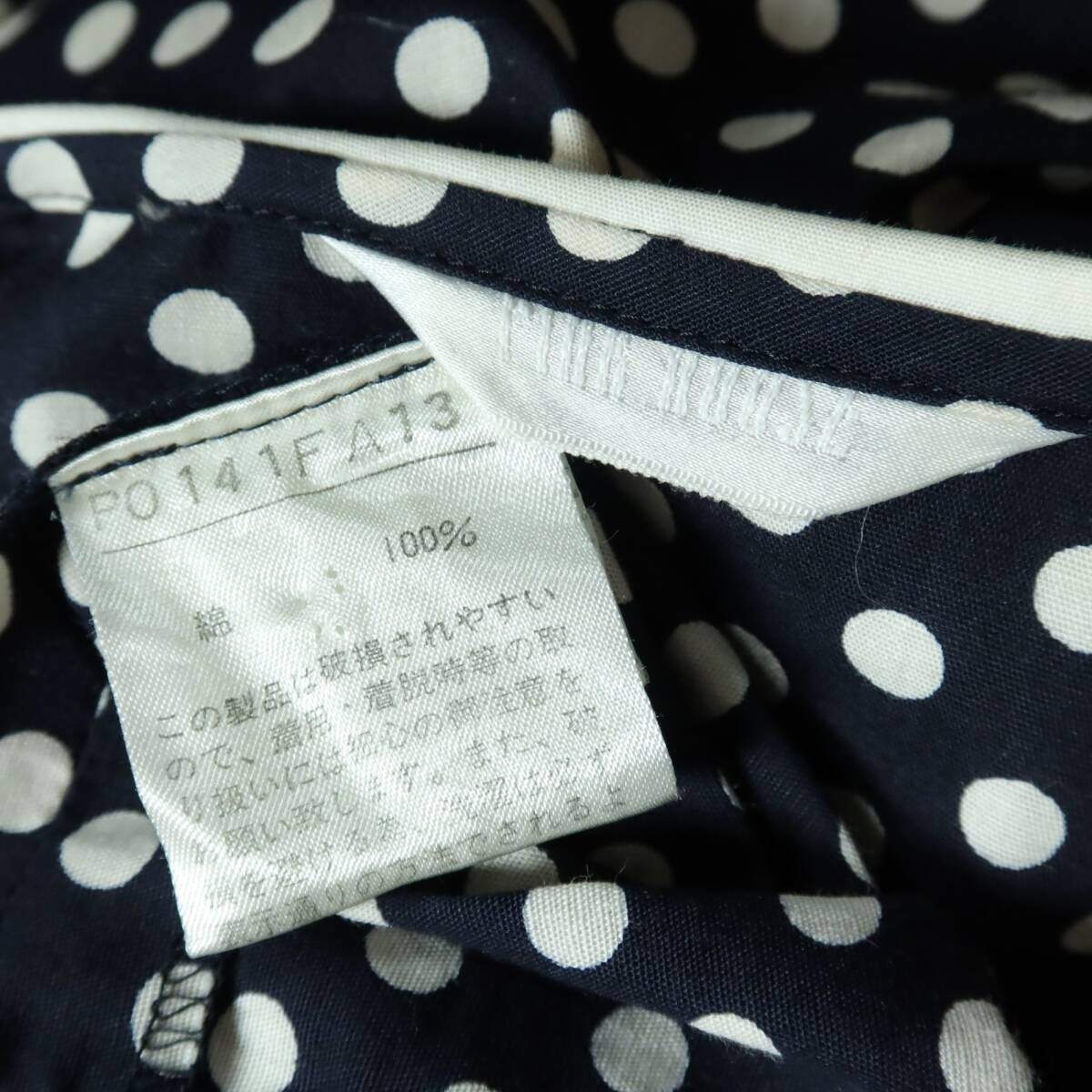 【美品】ピンクハウス★ドット柄パフスリーブワンピース  ネイビー系 レトロ可愛い♪清楚な白襟&リボン♪z15620