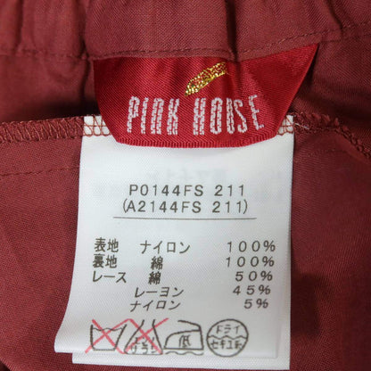 【極美品】ピンクハウス★ドットチュールレース♪かぶせ段々フリルスカート 赤茶系 ローズ刺繍♪z17516