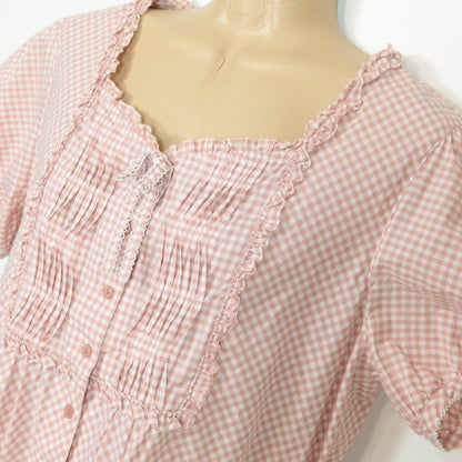 【美品】ピンクハウス★大人可愛い♪半袖ワンピース ミニ丈 キュートな総ギンガムチェック！薄手 春夏 ピンク×白系 z8532s