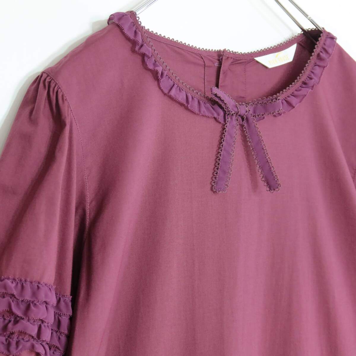 【極美品】ピンクハウス★配色フリル使い♪ローンワンピース ボルドー系 2024年 無地 z20233