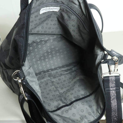【美品】サロンドアルファード★スマイルグリッターカモフラ ショルダー付き トートバッグ 黒系 ＊ba057