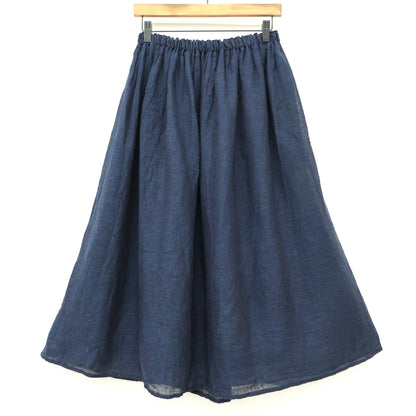 【美品・紙タグ有】中川政七商店★麻のかや織 ギャザースカート 紺系 麻100% 涼しげな透け感♪無地 z23315