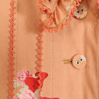 ピンクハウス★可愛い！しゅうのパッチワーク！ リボン飾り ワンピース ローズ&リボン柄 薄オレンジ系＊z11952