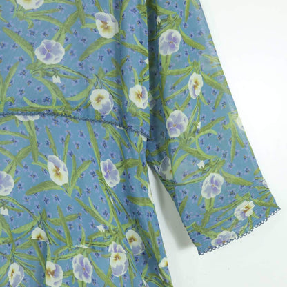 【極美品】インゲボルグ★二点セット！花柄シフォンワンピース&ショール サイズ9号 青系 ゆったり♪残布有 z18010