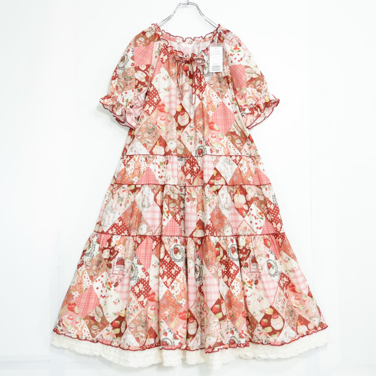 【新品タグ付】ピンクハウス★PH Tea Party♪半袖ワンピース 赤系 ロゴ刺しゅう♪2025年製 残布有 z22159