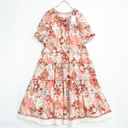 【新品タグ付】ピンクハウス★PH Tea Party♪半袖ワンピース 赤系 ロゴ刺しゅう♪2025年製 残布有 z22159
