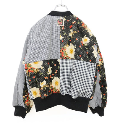 ピンクハウス★お花がいっぱい♪リバーシブルジャンパー 刺しゅう さくらんぼ 中綿入り ふわふわアウター デニム 黒系 前開き z23372