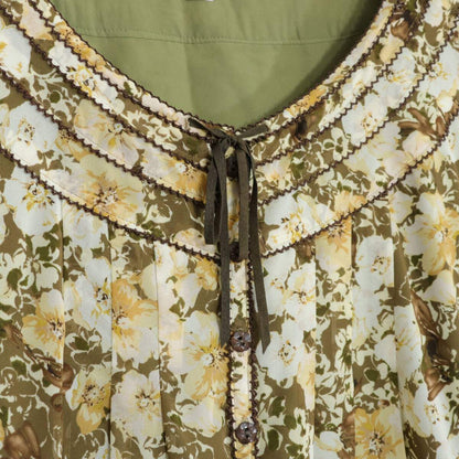 【美品】インゲボルグ★大人フェミニン♪シックな花柄シフォンワンピース サイズ9 緑×茶系 薄手 z21349