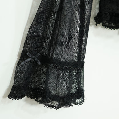 【レア美品】ピンクハウス★王冠&猫♪ドットチュールレースの長袖ブラウス 黒系 キャミ付 z22712